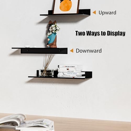 Metalen wandplank, set van 3, zwevende plank, zwart, zonder boren, badkamerplank, doucheplank, waterdicht, moderne wandplank voor decoratie, plank voor