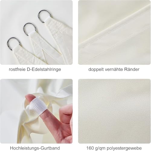 Zonnescherm, waterdicht, rechthoekig, 4 x 4 m, zonwering, waterafstotend, hoogwaardig PES-polyester met UV-bescherming voor balkon, tuin, terras, plein