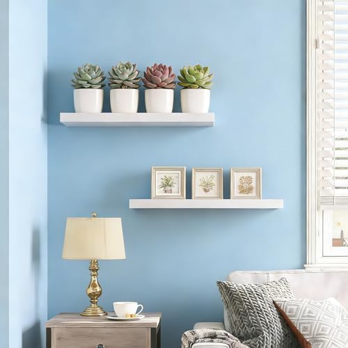 Wandplank, set van 3 zwevende planken, witte wandplanken, 40x14,8x1,5 cm, CD-DVD-plank, boekenplank, moderne decoratieve planken voor kantoor, woonkamer, slaapkamer