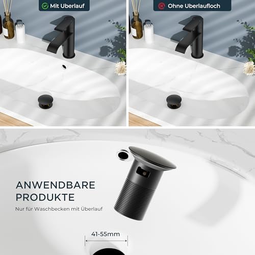 Zwarte badkamerkraan met afvoerset, eengreeps wastafelmengkraan – hoogwaardige wastafelkranen voor de badkamer, moderne badkamerkraan