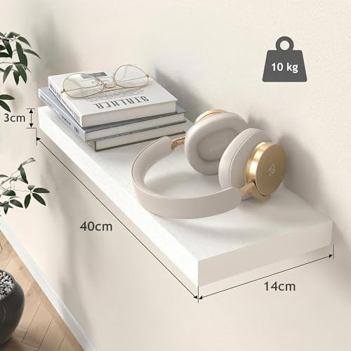 Wandplank, witte wandplanken 40 cm, set van 3 zwevende planken wit, moderne decoratieve planken met strakke afwerking voor slaapkamer, keuken, bureau