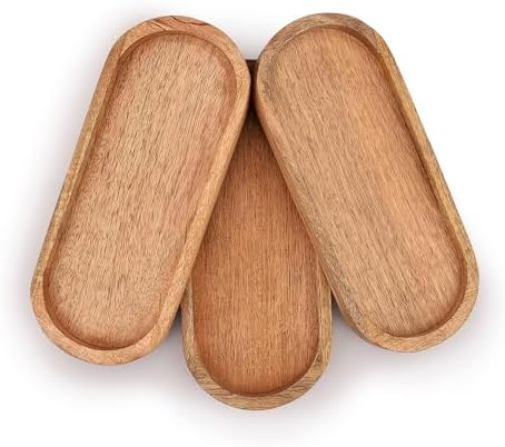 Ovale mangohouten dienbladen, set van 3, perfect als serveerschaal/grill, voor het serveren van kaas, sushi, hapjes voor feestdagen en meer. 30,5 cm x 12,7 cm x 1,9 cm