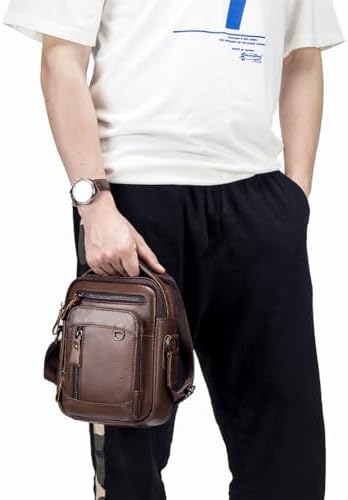 Schoudertas voor heren, leren schoudertas, leren herentas, handtassen voor mannen, klein, verstelbare schouderriem.