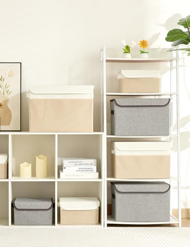Opbergboxen met deksel, set van 3 opvouwbare stoffen opbergboxen met handige handvatten, 37 x 24 x 24 cm, opbergboxen met deksel voor de slaapkamer, k