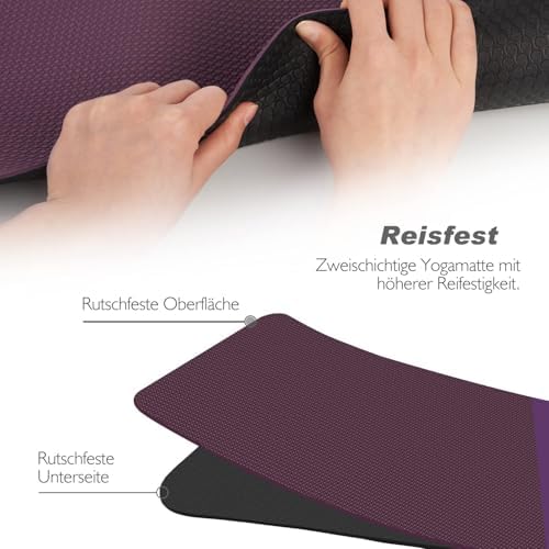 Gymmat, yogamat, gewatteerd en antislip voor fitness, pilates en gymnastiek, met draagriem