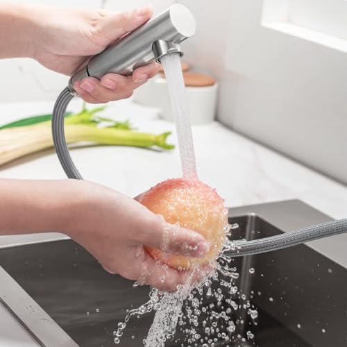 Keukenkran, uittrekbare spoelbakkraan van geborsteld roestvrij staal, keukenkran met 150°-draai, hogedruk-spoelbakkraan voor de keuken, mat