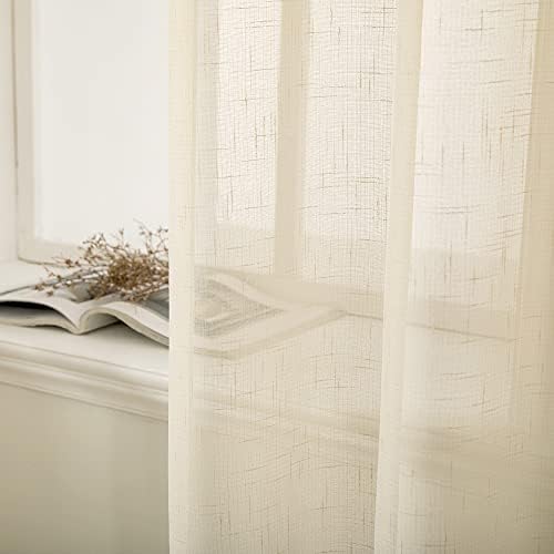 Set van 2 voile gordijnen, transparant linnen gordijn met oogjes, transparant gordijn in linnenlook, gordijn met oogjes, gordijn voor de woonkamer, doorschijnende decoratie