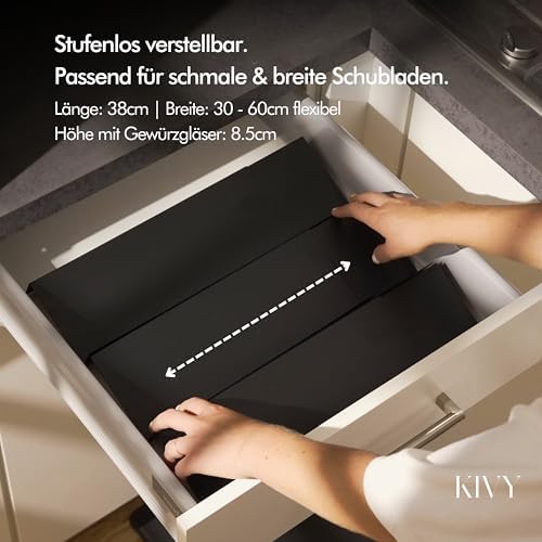 Kruidenrek met glazen potten, incl. 24 kruidenpotjes met etiketten, verstelbaar en geschikt voor alle lades, kruidenpotjes met rek, kruidenorganizer, lade