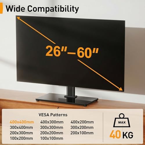TV-standaard, draaibare TV-standaard voor 32–55 inch OLED-LCD-flatscreen- en curved-tv's of monitoren tot max. 40 kg. VESA 400 x 400 mm