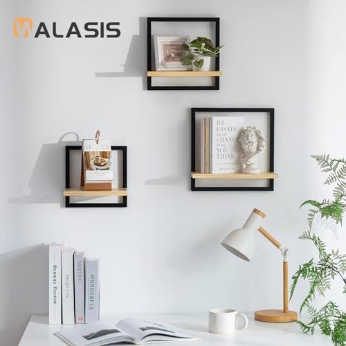 Metalen wandplank voor de woonkamer: set van 3 vierkante planken, moderne wanddecoratie, planken voor aan de muur, wandplank voor slaapkamer, badkamer, hoek