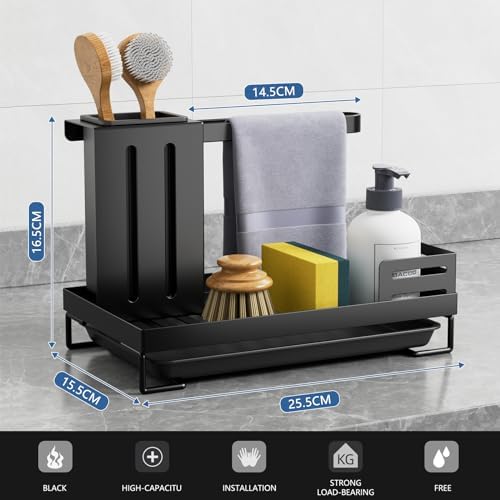 Spoelbakorganizer met afdruipbak, opbergmand voor keuken & badkamer, wastafelorganizer, sponshouder, keuken-spoelbakorganizer voor K