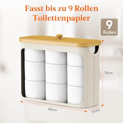 Toiletpapiermand, badkamerorganizer van bamboe, toiletpapierkast voor kleine ruimtes, toiletpapierhouder met deksel, 23 l, crèmekleurig