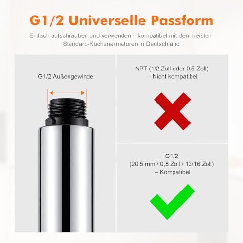 Douchekop voor keukenkranen [vervangende kop voor spoelbak] met 2 straalsoorten (straal / nevel) – Waterbesparende handdouche voor spoelbak, chroom
