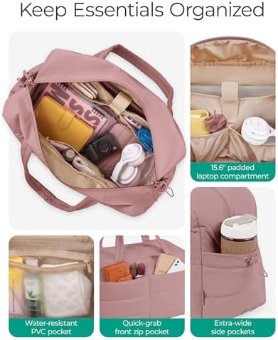 Reistas, sporttas, voor dames, 31 liter, waterafstotend, gewatteerd, handbagage, tas, weekendtas, gevoerd, laptop-handbagage met toilettas, reistas