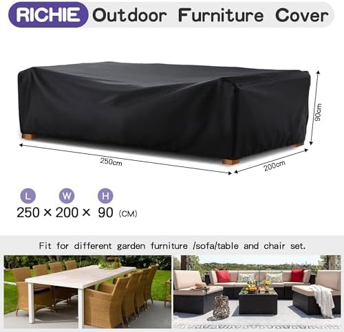 Tuinmeubelhoes, waterdicht, slijtvast, 420D Oxford-stof, 250 x 200 x 90 cm, rechthoekige tuintafelhoes, terrastafelhoes, waterdicht, UV-bestendig