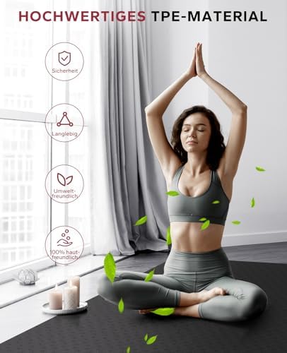 Yogamat XXL – 183 cm x 91 cm x 6 mm dik, extra grote antislip brede yogamat, gymnastiekmat, sportmat, fitnessmat, TPE-mat, trainingsmat, incl.