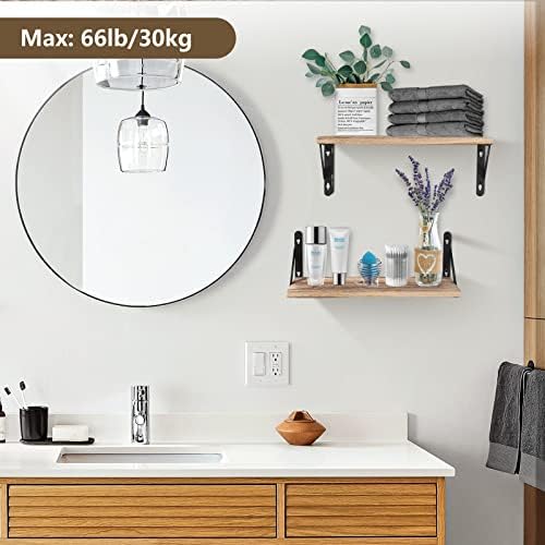 Houten wandplank, set van 2 wandplanken, decoratieve planken voor aan de muur, diepte 15 cm, lengte 42,5 cm, wandplank voor woonkamer, slaapkamer, badkamer, keuken