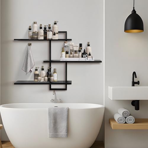 Wandplanken met 3 niveaus, decoratieve zwevende plank voor aan de muur, planten- en fotoplank voor opslag en presentatie, houten plank voor de woonkamer, Sc
