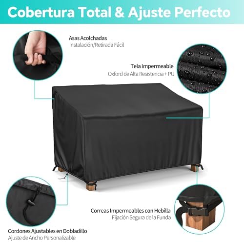 Tuinbankhoes, waterdicht, 2-zits, 600D slijtvast, waterdicht, winddicht, UV-bestendig, scheurvast Oxford-weefsel, stoelhoes voor buiten (147 x 85 x 8