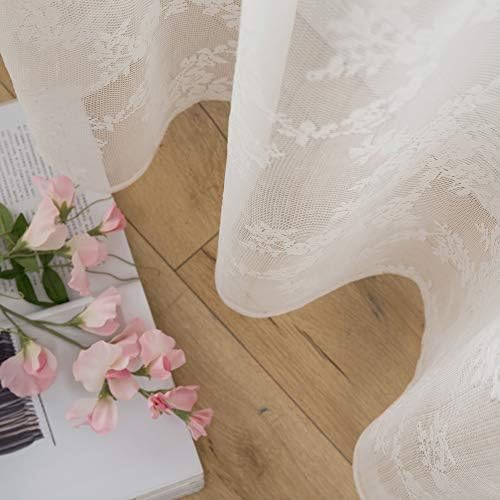 Kanten gordijn met kettingeffect, gordijn met oogjes en kant, transparant speciaal decoratief gordijn, halfdoorzichtig, doorschijnend voor woonkamer, kinderkamer