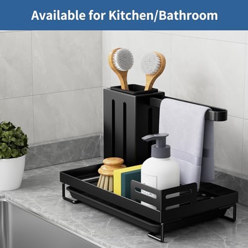 Spoelbakorganizer met afdruipbak, opbergmand voor keuken & badkamer, wastafelorganizer, sponshouder, keuken-spoelbakorganizer voor K