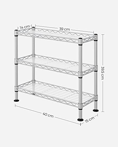 Kruidenrek met 3 niveaus, keukenorganizer, van metaal, met PP-platen, verstelbare legplanken, 15 x 40 x 39,5 cm, matzilver LGR025E01