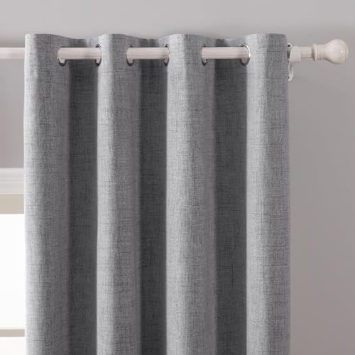 Verduisteringsgordijnen met oogjes, gordijnen, linnenlook, set van 2, 280 x 140 cm, lichtgrijs, ondoorzichtig, met ringen, thermogordijn, koudebescherming