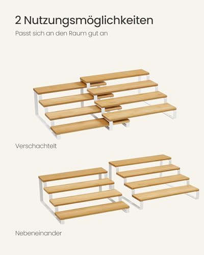Kruidenrekken, staande keukenrekken, keukenorganizers, set van 2, houtcomposiet, elk met 4 legplanken, uittrekbaar, stapelbaar, voor voorraadkast, werkblad, na