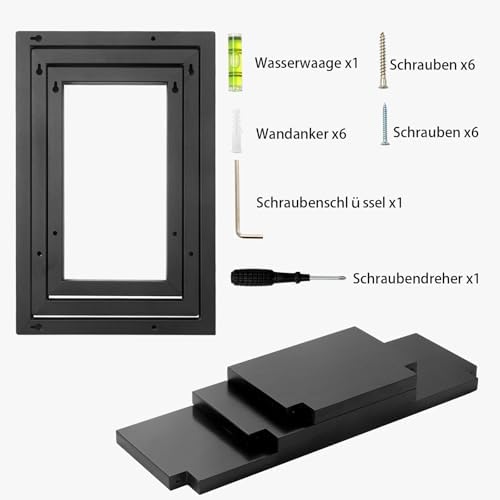 Set van 3 wandplanken, zwevende planken voor wanddecoratie, hangplanken voor opbergruimte aan de muur, vierkante boekenplank voor aan de muur, houten wandplank, hangplank