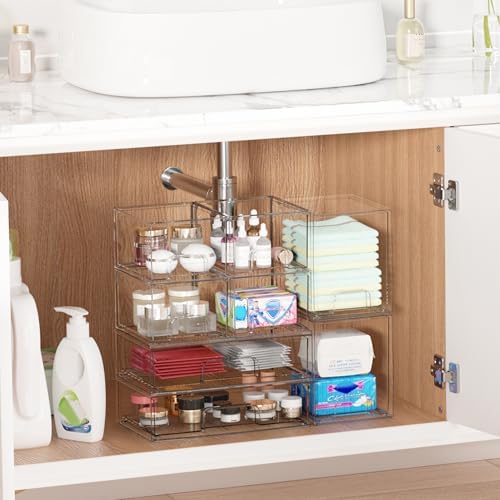 Opbergboxen met 3 lades, doorzichtige kaptafel-organizer, antisliplade voor badkamer, kaptafel, bureau