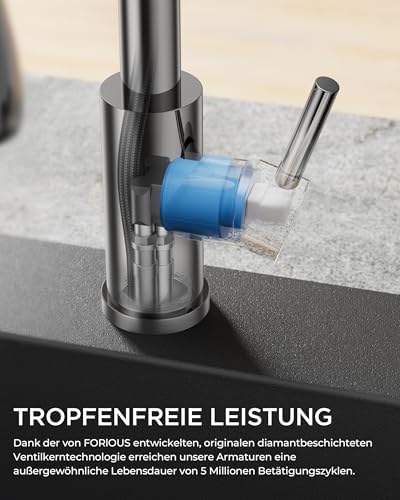 Keukenkraan, mengkraan, roestvrij staal, 360° draaibaar, eengreeps warmwater- en keukenkraan, roestvrij staal, uitloophoogte 238 mm, gepolijst chroom, hoog