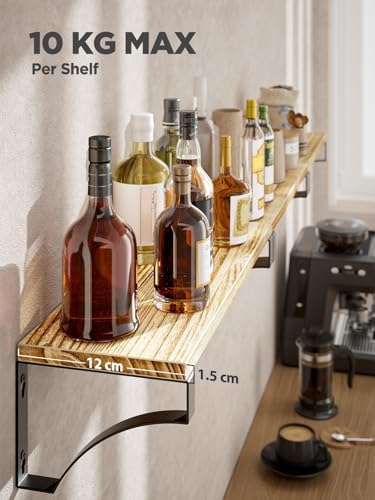 Set van 3 wandplanken van hout en metaal, wandplanken voor opslag, rustiek metaaldraad, voor woonkamer, slaapkamer, kantoor, badkamer of