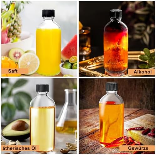 Set van 8 kleine vulflesjes, 100 ml, kleine glazen vulflesjes, gembershotflesjes met deksel, trechter, etiketten en pen, perfect voor gember,