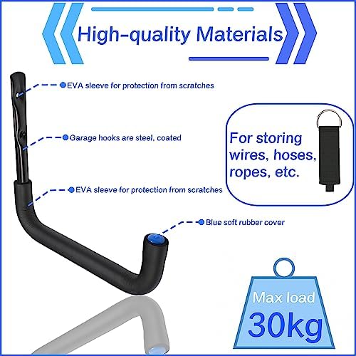 Stevige opberghaken voor garages, wandhouders, garagehaken en organizers, 24 cm, opberghaken voor tuingereedschap, ladders, fietsen, grote voorwerpen, 6 stuks