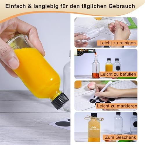 Set van 8 kleine vulflesjes, 100 ml, kleine glazen vulflesjes, gembershotflesjes met deksel, trechter, etiketten en pen, perfect voor gember,