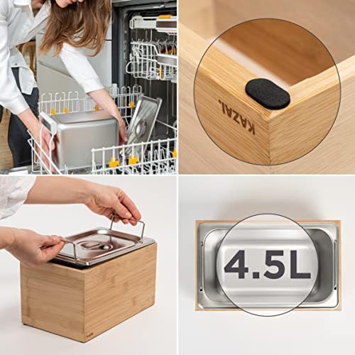 Holma Design bioafvalbak, 4,5 l, vaatwasmachinebestendig en van massief echt hout, keukencompostbak voor bioafval, bamboe