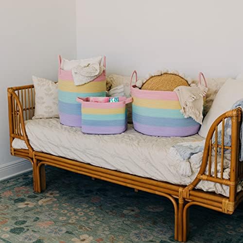 Waskorf voor kinderkamer, speelgoedmand, grote gevlochten mand met handvat, opvouwbaar & stevig, opbergmand voor kinderen voor dekens, speelgoed & kleding,