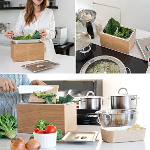 Holma Design bioafvalbak, 4,5 l, vaatwasmachinebestendig en van echt houtfineer, keukencompostbak voor bioafval, eiken