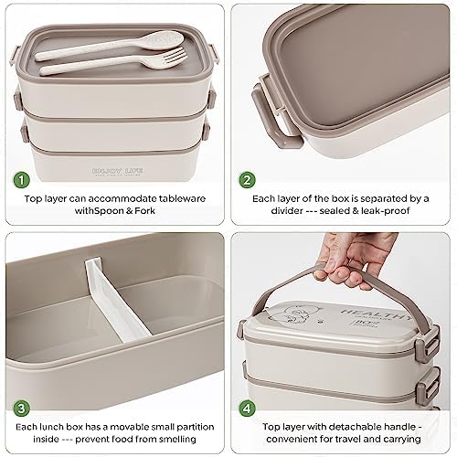 2700 ml bento-box met 3 verdiepingen, inclusief vork en lepel, 4-in-1-lunchbox – voorraadbak, opbergbox voor mannen, vrouwen en studenten, magnetron- en vaatwasmachinebestendig