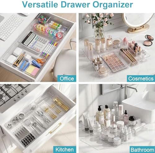 Lade-organizer, set van 16 make-uptafel-organizers in 4 maten, lade-organizer, make-up-organizer, lade-organisationssysteem voor bureau, kantoor, keuken