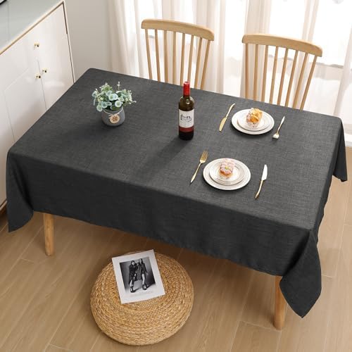 Tafelkleed in linnenlook, wasbaar, lotuseffect, vierkant, 140 x 140 cm, linnen doek, waterafstotend, vlekbestendig, donkergrijs
