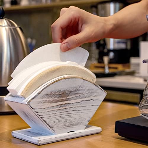 Koffiefilterhouder, filterzakhouder in landhuisstijl van wit grenenhout, houder voor V60 Melitta kegelvormig filterpapier