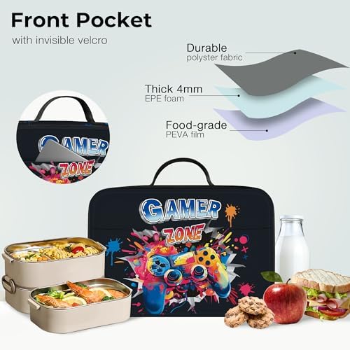 3D-geïsoleerde lunchtas voor kinderen, kleine koeltas met vrachtwagenmotief voor jongens, waterdichte lunchtas voor picknick, school, gamecontroller