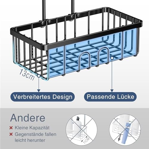 Doucherek om op te hangen, zwart, doucherek, douchemand, shampoohouder voor de douche, douchemand, ophanging van roestvrij staal, douchehouder zonder