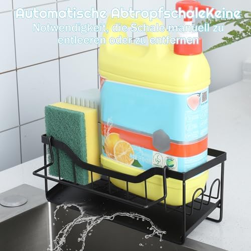 Spoelbak-organizer met afdruipbak, keuken-organizer met handdoekhouder, sponshouder, opbergen & organiseren in de keuken, zonder boren, spoelbak, badkamer
