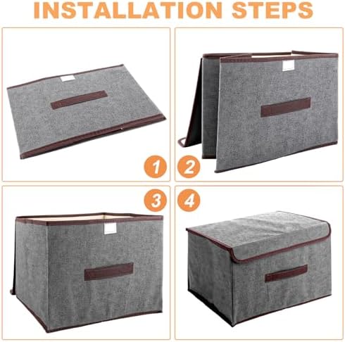 Opbergboxen van stof, 6 stuks, 36 x 23 x 24 cm, boxen met deksel, opvouwbaar, grijs voor kleding, sokken, kast, plank, kledingkast
