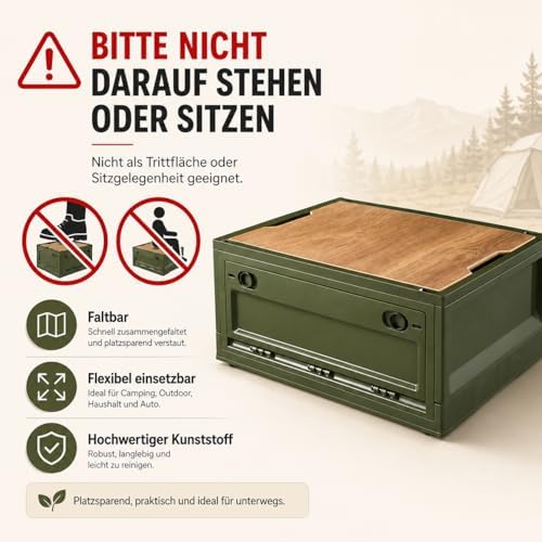 Set van 2 campingboxen 38 l kampeeraccessoires Opvouwbare kunststof opbergbox met deksel en 4 wieltjes Kampeerkast Organiseer je kofferbak voor outdoorreizen Cam