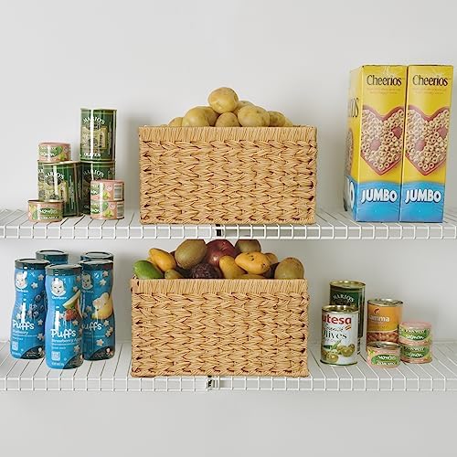 Opbergmand, set van 2, grote gevlochten mand, rieten mand voor de badkamer, mand voor planken, waterdichte manden, gevlochten plankmanden met