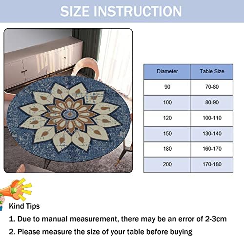Tafelkleed voor buiten, rond, 120 cm, elastisch, rond, afwasbaar, waterafstotend, lotuseffect, tuintafelkleed, blauw, mandala, tafelkleed, ideaal voor