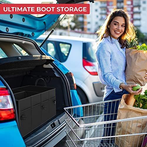 Grote kofferbakorganizer, kofferbakbox, stevige, opvouwbare boodschappentas, gereedschapshouder – Zwart – 50 cm x 38 cm x 26 cm
